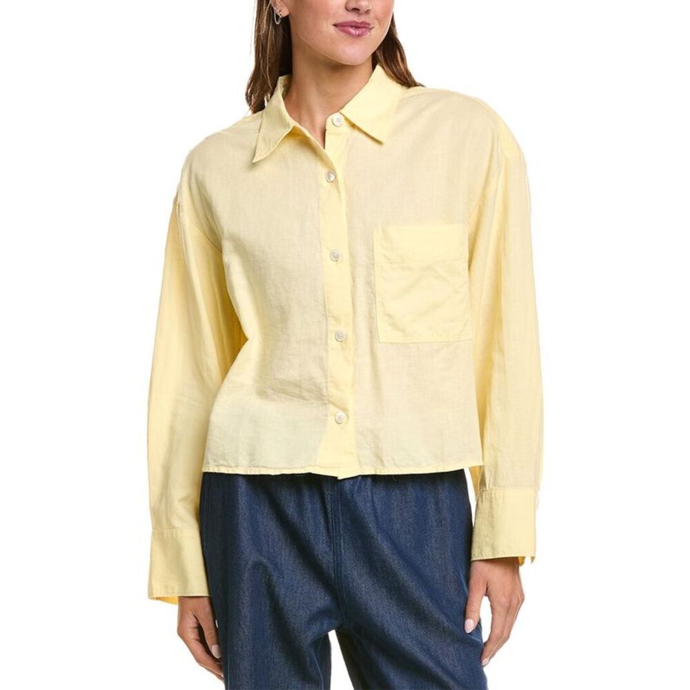 Madewell Womens  Alice Straight Hem Linen-Blend Shirt, Yellow
